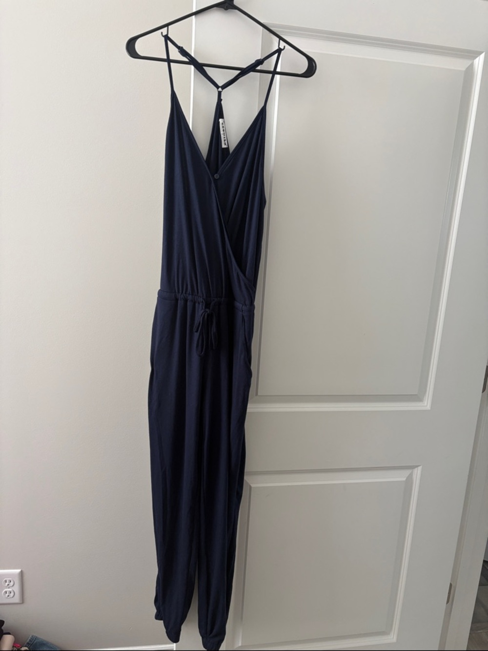 Sleeveless Navy Wrap Jumpsuit with Drawstring Waist
